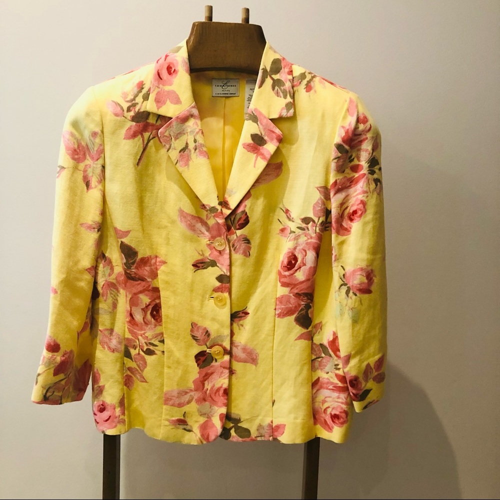 Emma James blazer a Liz Claiborne company light yellow & pink floral roses sz 10